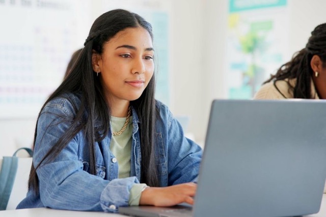 a girl working on a laptop