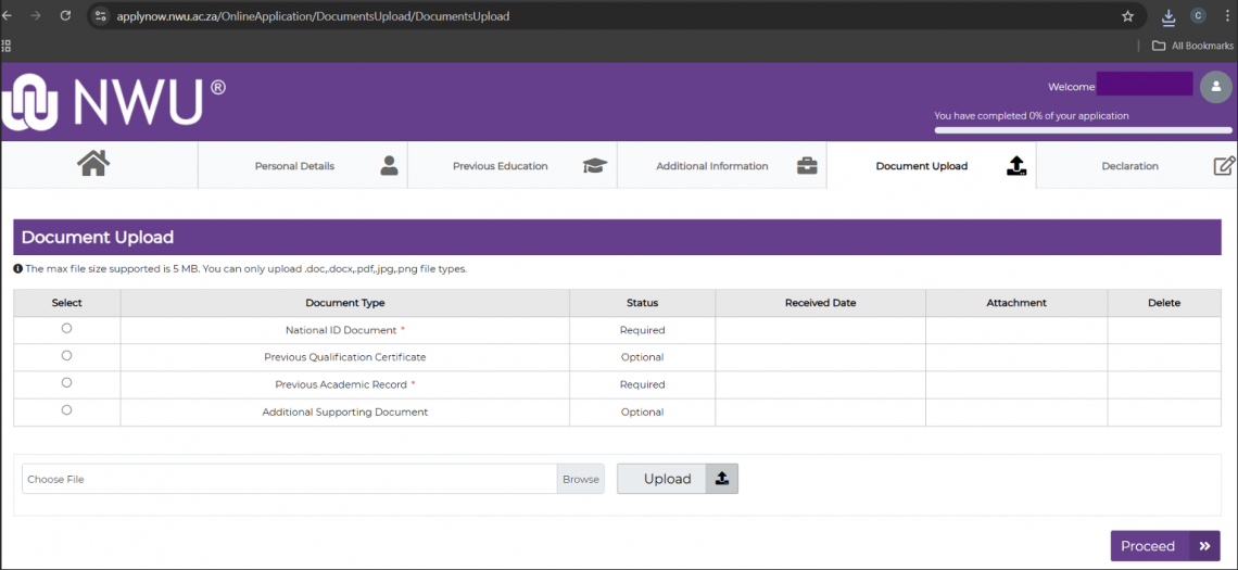 Online Applications Screen 