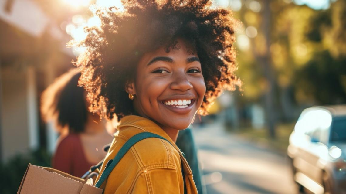 Girl with an afro smiling 