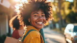 Girl with an afro smiling 
